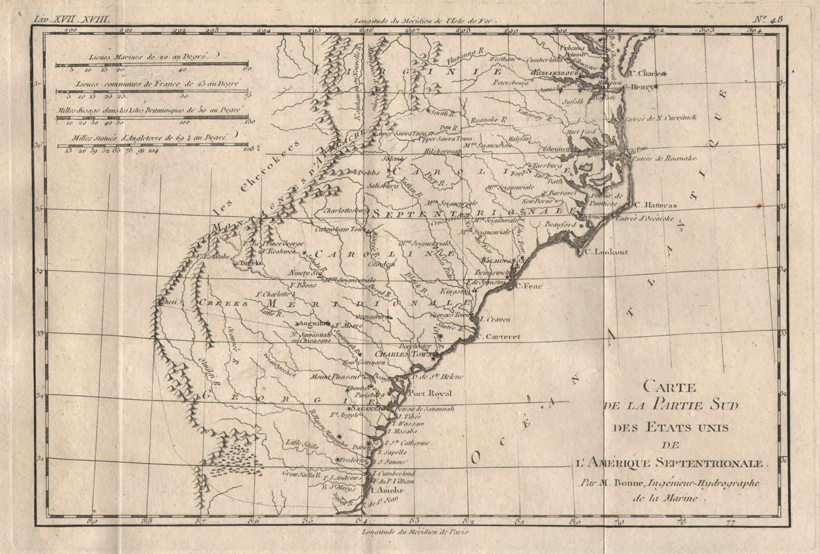 Partie Sud des Etats Unis de l'Amérique Septentrionale. Carolinas BONNE 1780 map